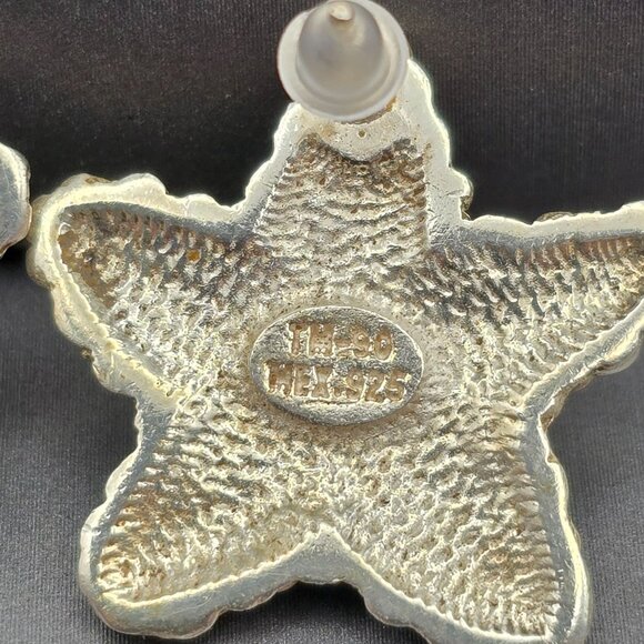 Taxco Sterling Silver Starfish Post Earrings 1" Textured Design TM-90 14.9g - Picture 5 of 7
